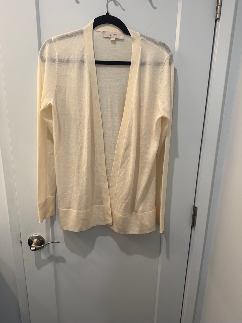 LOFT Lightweight Cream Open-Front Cardigan